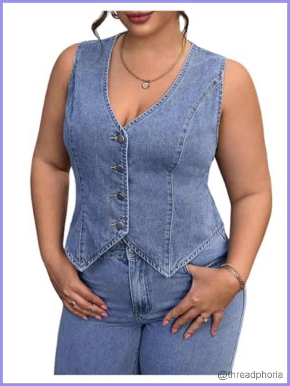 Women's Sleeveless Denim Jacket Vest, Button Front V Neck Waistcoat, Casual